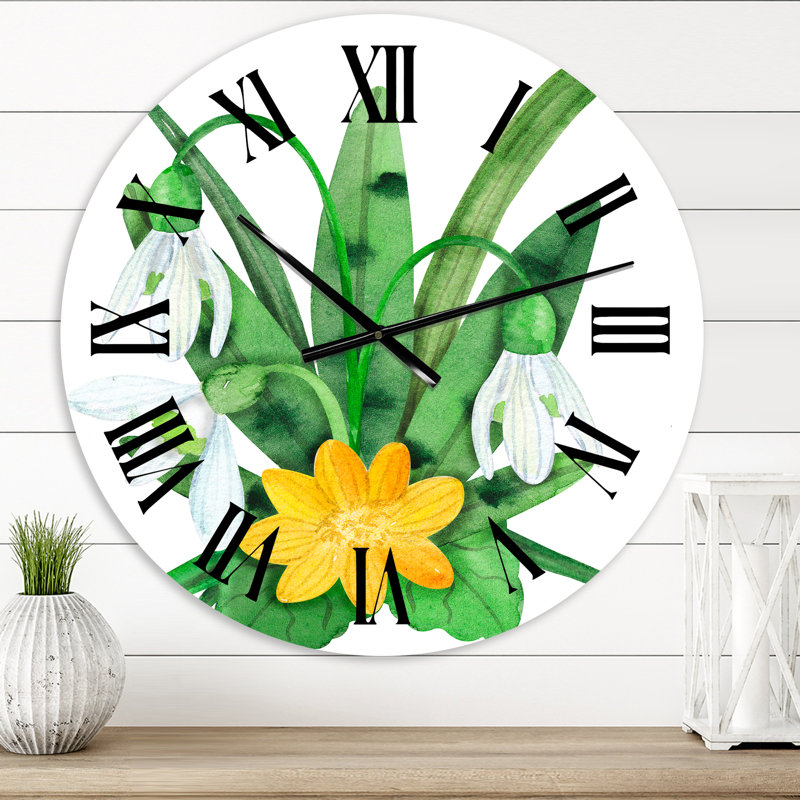 Snowdrops and Erantis VIntage Flowers - Horloge murale traditionnelle, Petit