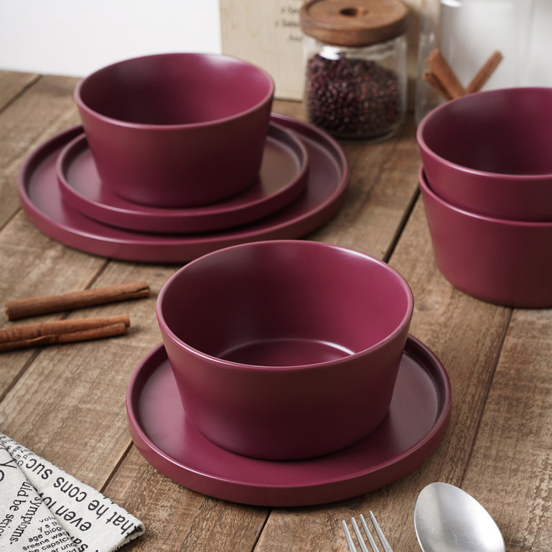 Purple Ceramic 16-Piece Dinnerware Set, Service for 8
