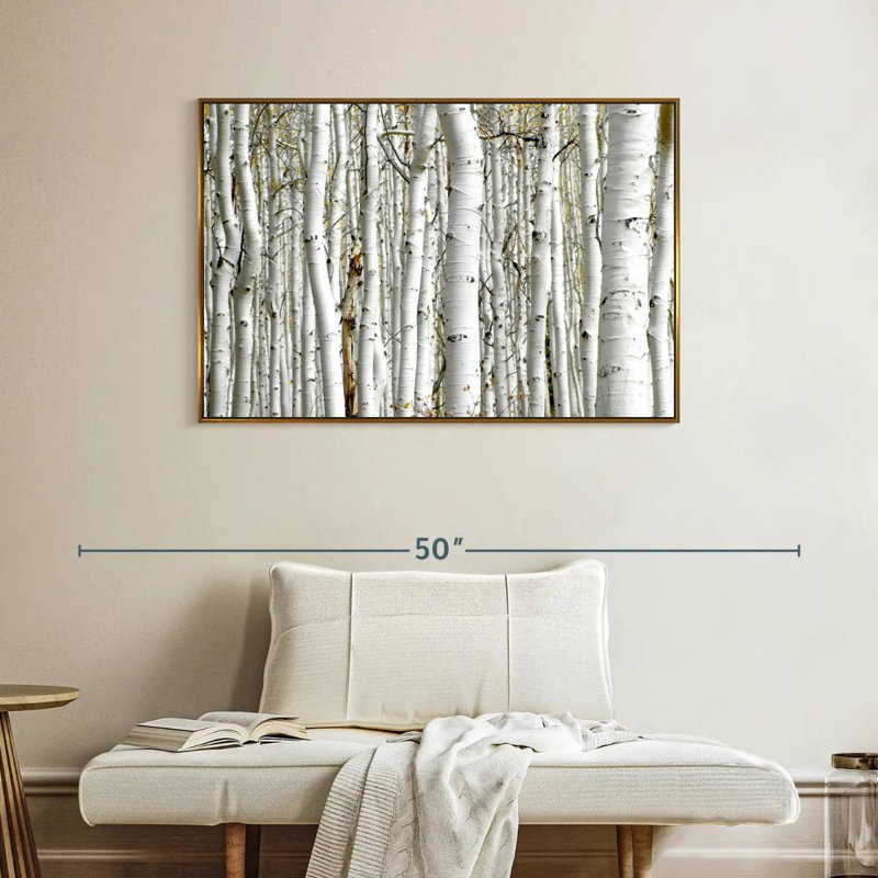 Bouleau, Cadre flottant doré, 40 po x 27 po