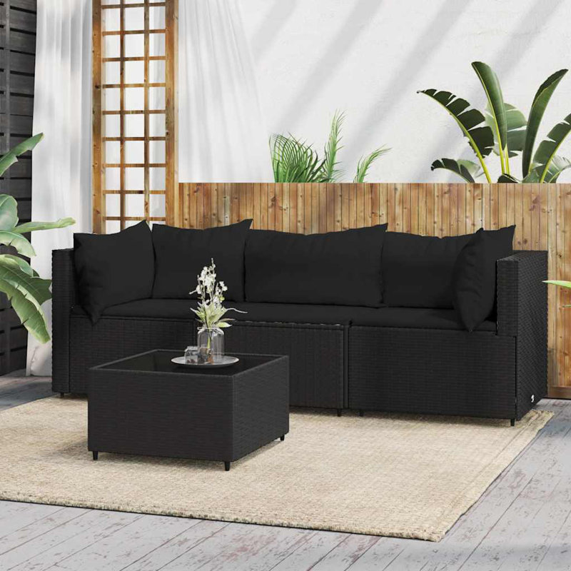 Canapé d'extérieur en osier pour terrasse avec coussins, Brun, Rouge, Oui