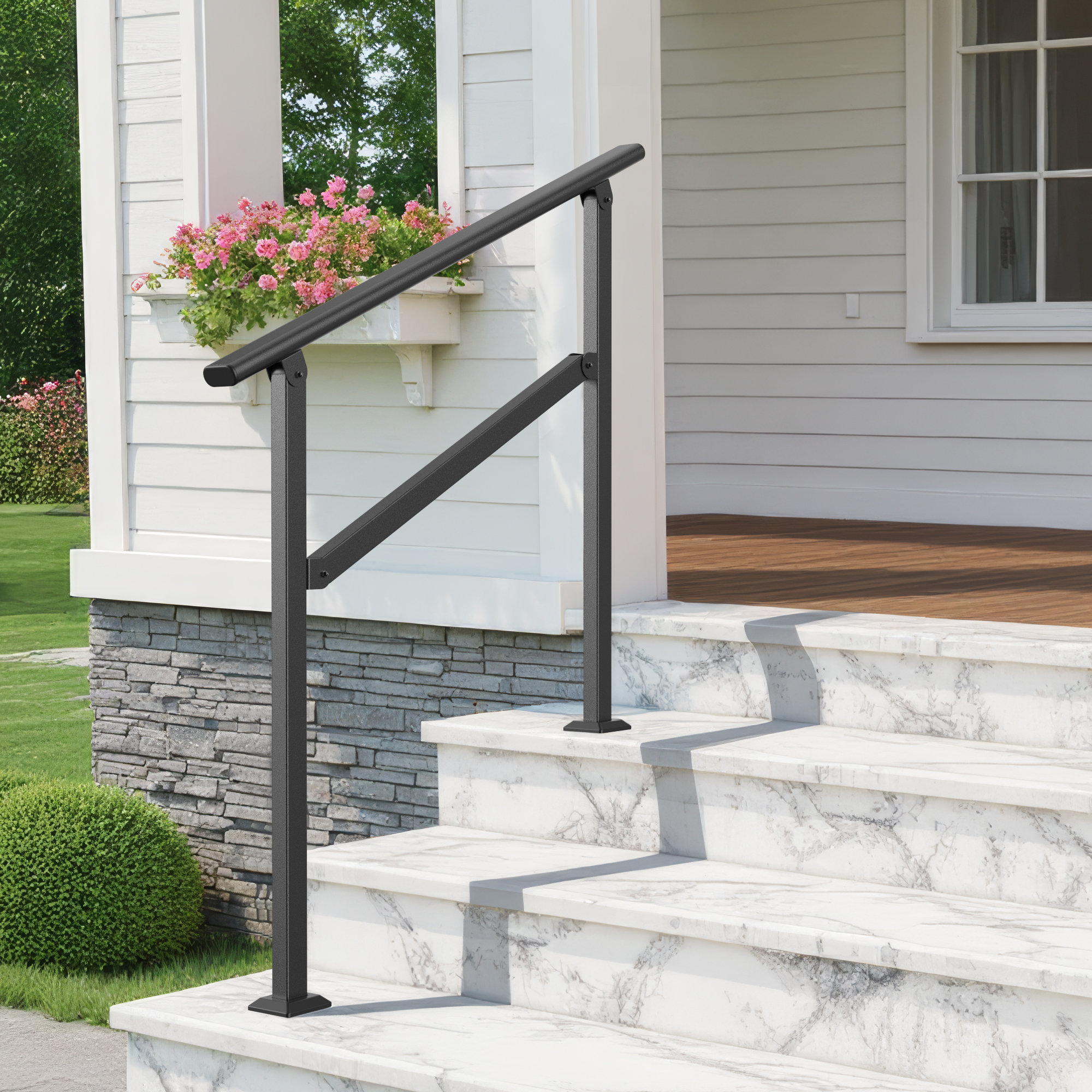 ONBRILL Hand Rails For Outdoor Steps, Wrought Iron Handrails For