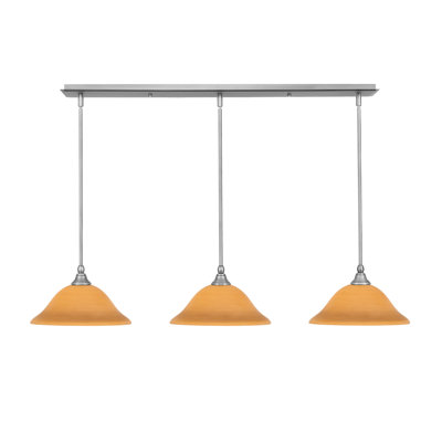 3 Light Stem Hung Linear Pendalier Shown In Brushed Nickel Finish With 12" Cayenne Linen Glass
