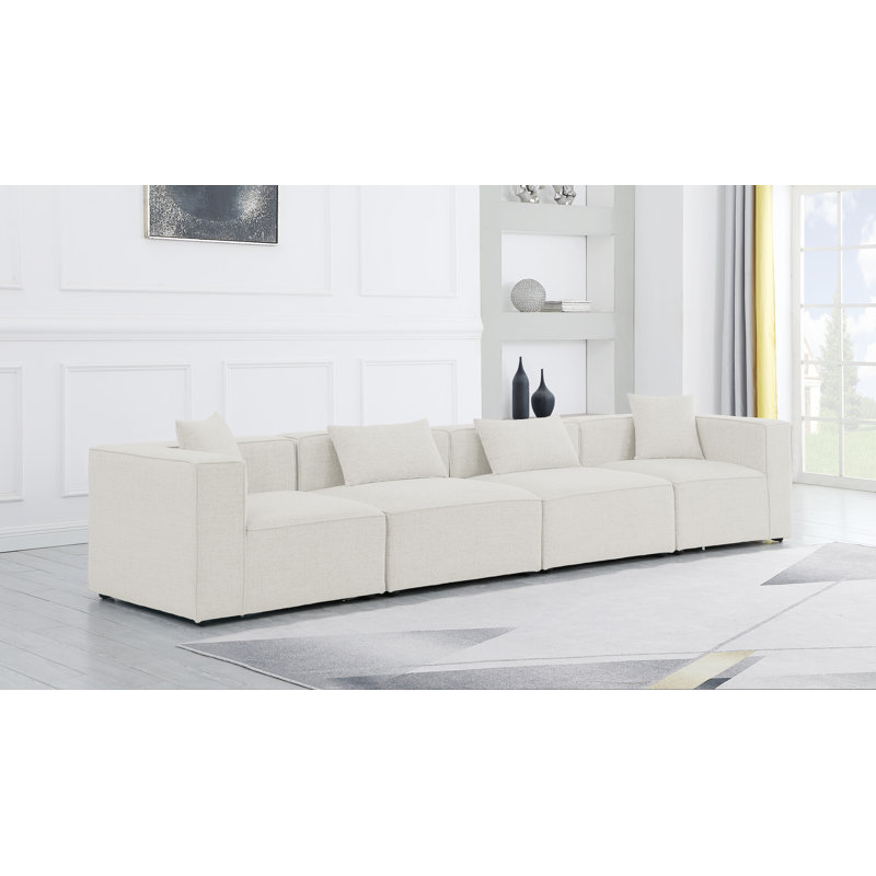 Canapé modulaire Cube, Tissu crème texturé en lin