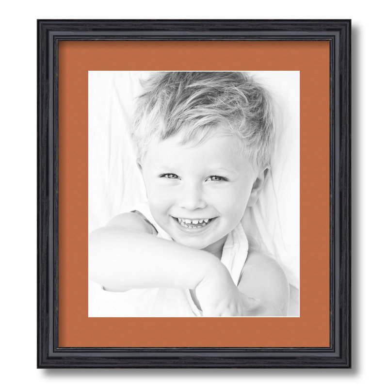 Black Wood Matte Picture Frame with Mat, Red Orange