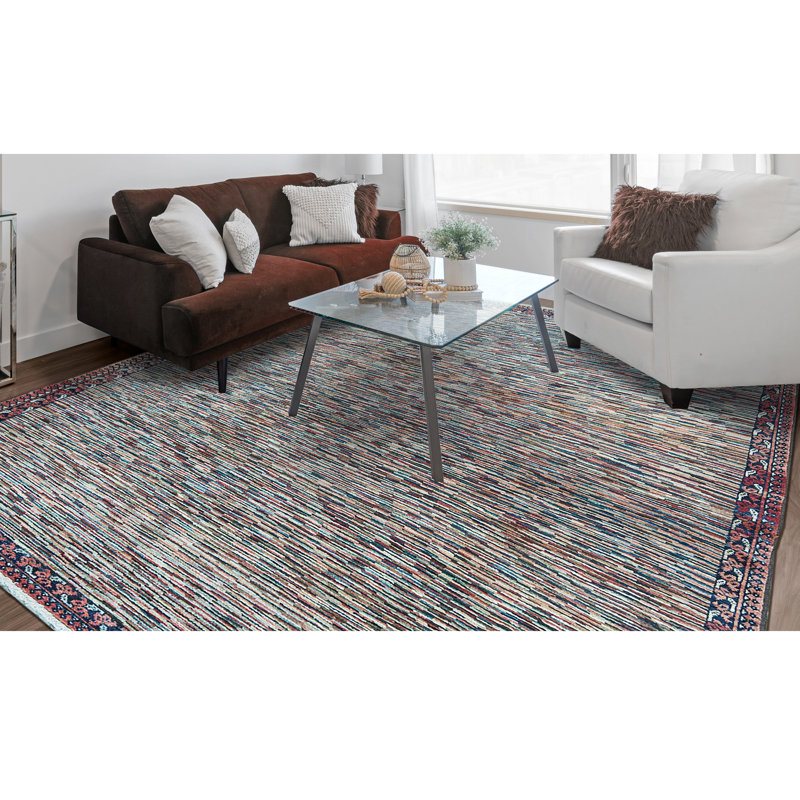 Hand-Knotted High-Quality Rust and Blue Area Rug