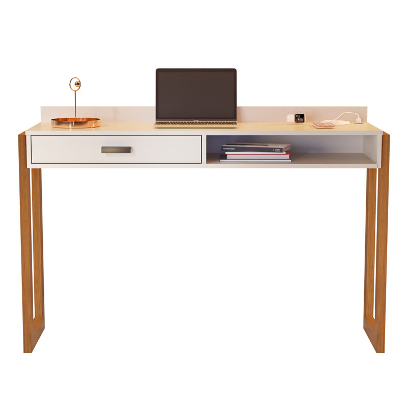 Boahaus Daca Office Desk with Drawer, Shelf, and Built-In USB Port, White