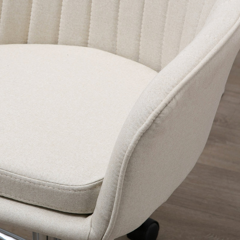 Chaise de travail à dossier moyen, chaise de bureau à domicile en tissu, chaise de bureau pivotante avec forme de baignoire et dossier à motif doublé pour le salon, la chambre à coucher
