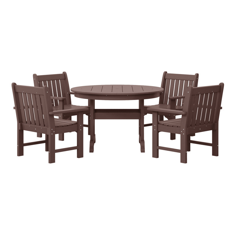 Laguna 5-Piece Round Table Garden Arm Chair Dining Set, Dark Brown