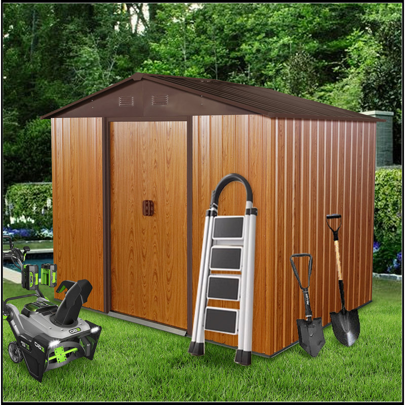 8Ft X 6Ft Outdoor Metal Storage Shed With Metal Foundation,Coffee, Coffee, 74.8" H x 88.98" W x 63.78" D