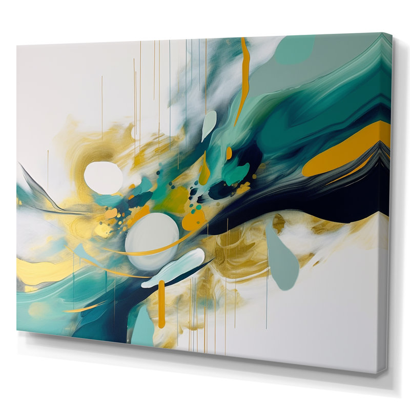 Jaune et turquoise, ordre complexe II sur toile, Toile tendue, H 16 po x l 32 po x P 1 po