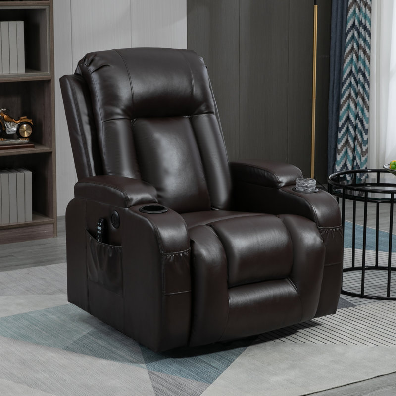 Aura 39.8" W Power Lift Recliner, Massage Heat, Cup Holders, Pockets, Brown