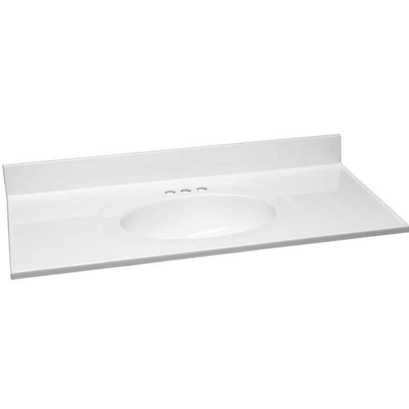 Plateau de meuble-lavabo en marbre de culture 43 po avec dosseret, ensemble amélioré, Blanc uni