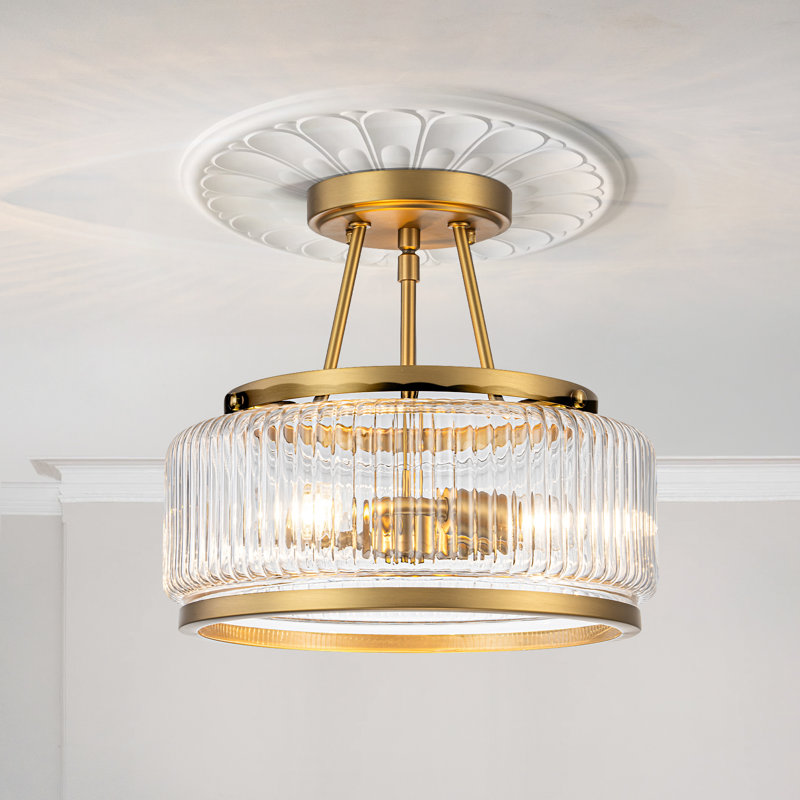 Plafonnier semi-encastré Akima, Doré, Nervuré, H 5,4 po x l 12 po x P 12 po