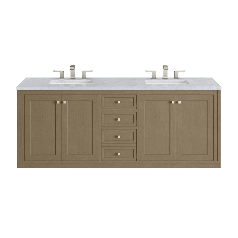 Chicago 72'' W Double Vanity, Walnut Whisper, Carrara White, 8" Widespread