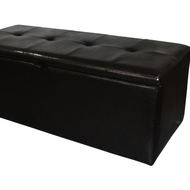 Banc de rangement rembourré en cuir de 18,5 po de hauteur, brun