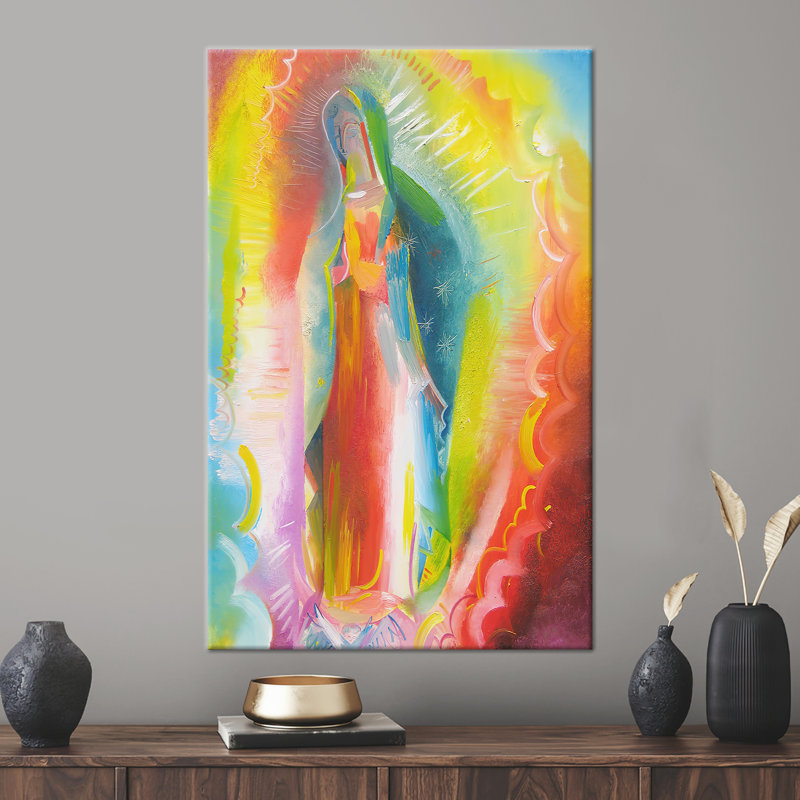 Art moderne moderne sur toile, Notre Dame de Guadalupe, Toile tendue sur cadre, H 43 po x l 31 po, Ne s’applique pas