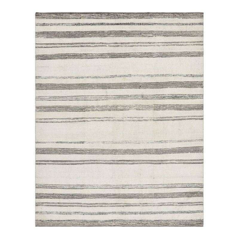 Rug & Kilim’S Modern Rug In White With Black Textural Stripes And Accents