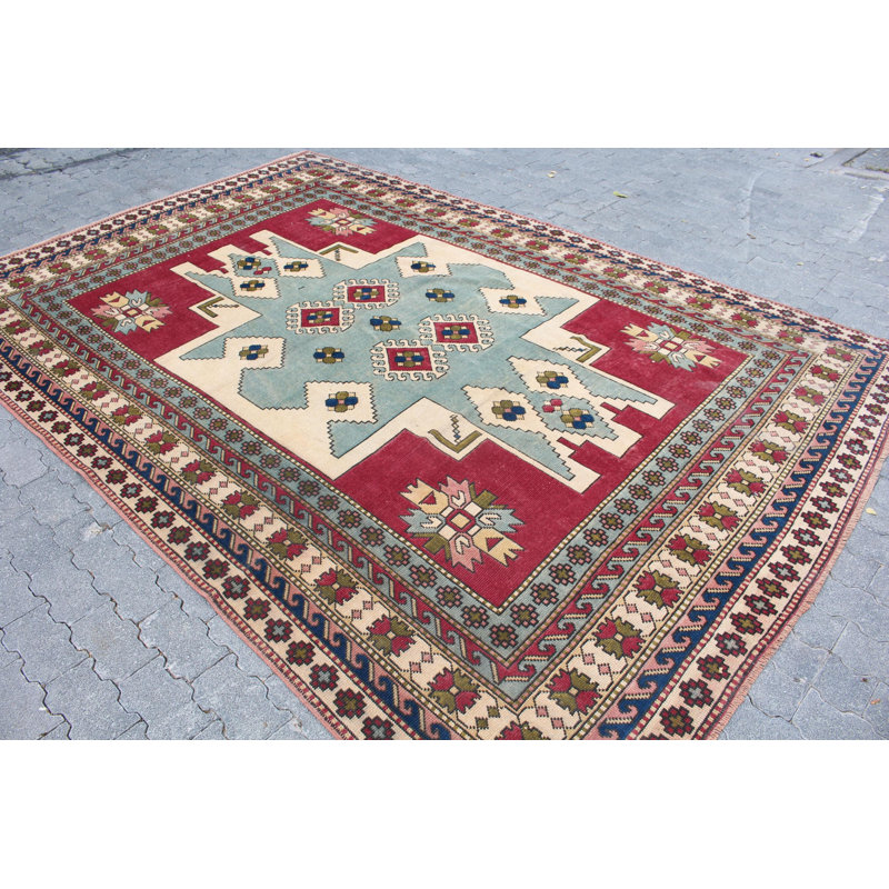 Tapis turc rétro de couleur rouge Anatolian - surdimensionné en laine pour le salon
