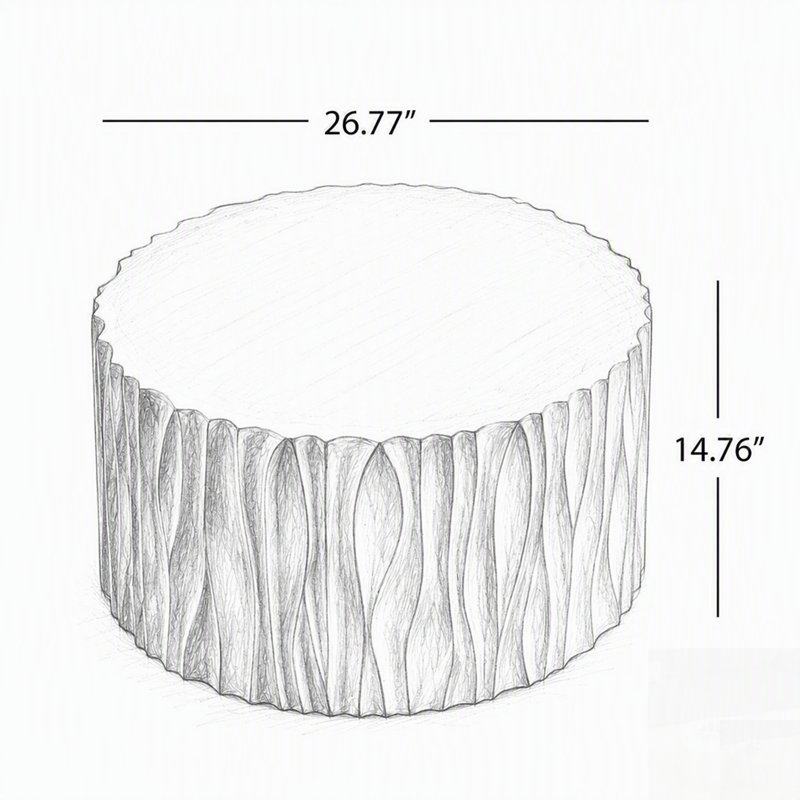 Table basse d'extérieur avec conception cannelée ondulée, sans assemblage pour patio, jardin ou balcon