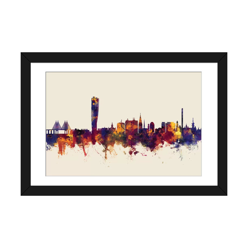Skyline Series: Malmo, Suède, impression sur toile tendue beige, H 16 po x l 24 po x P 1 po, Papier d'art encadré noir, Blanc