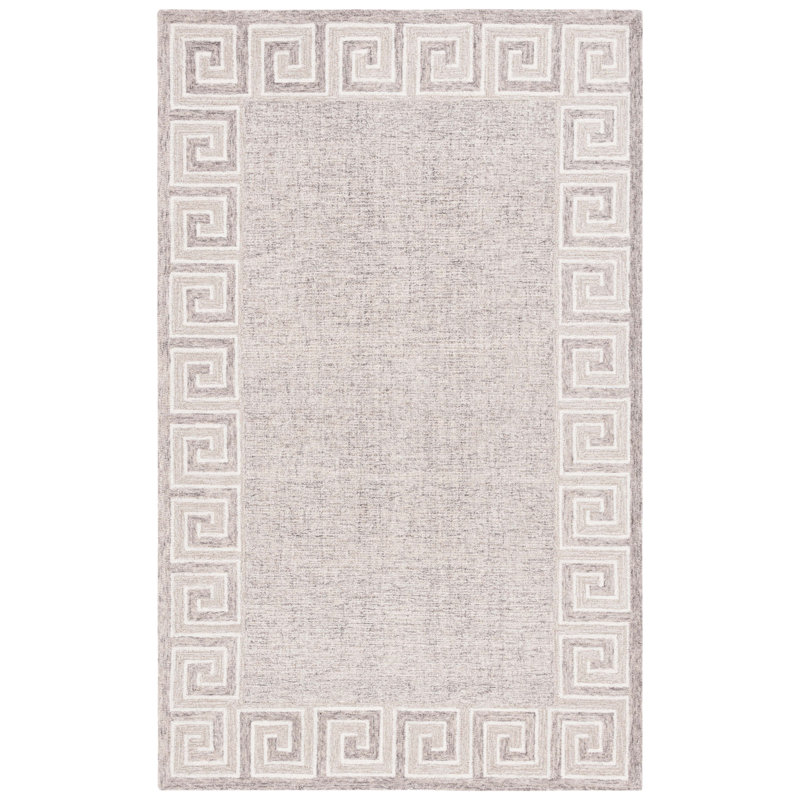 Khamryn Hand Tufted Wool Cotton Geometric Rug in Dark Gray/Ivory/Beige, Runner 2'3" x 9'