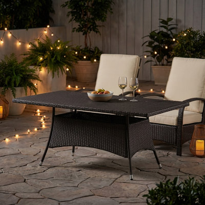 Table de salle à manger extérieure robuste et résistante aux intempéries, fabrication robuste et durable