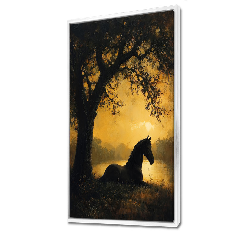 Maricely Horse and the Oak Tree III - Art mural cheval, H 60 po x l 28 po, Impression encadrée flottante, Blanc