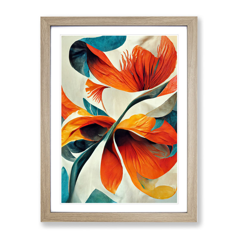 Abstract Floral Painting No.3 - Wall Art, 46cm H x 34cm W x 2cm D, Oak Framed