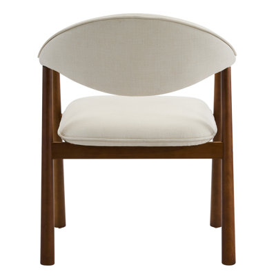 Modern Upholstered Dining Chairs with Curved Back, Beige Fabric & Walnut Finish Rubber Wood, Set of 2