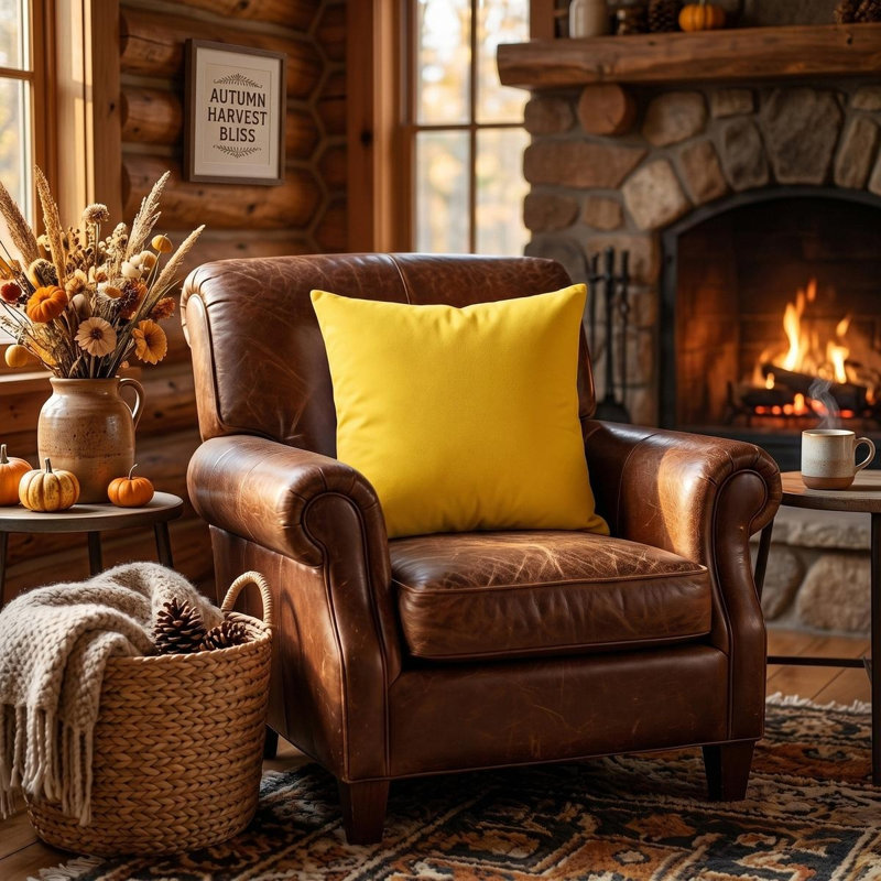 Housse de coussin d'extérieur de couleur unie de grande taille, Jaune
