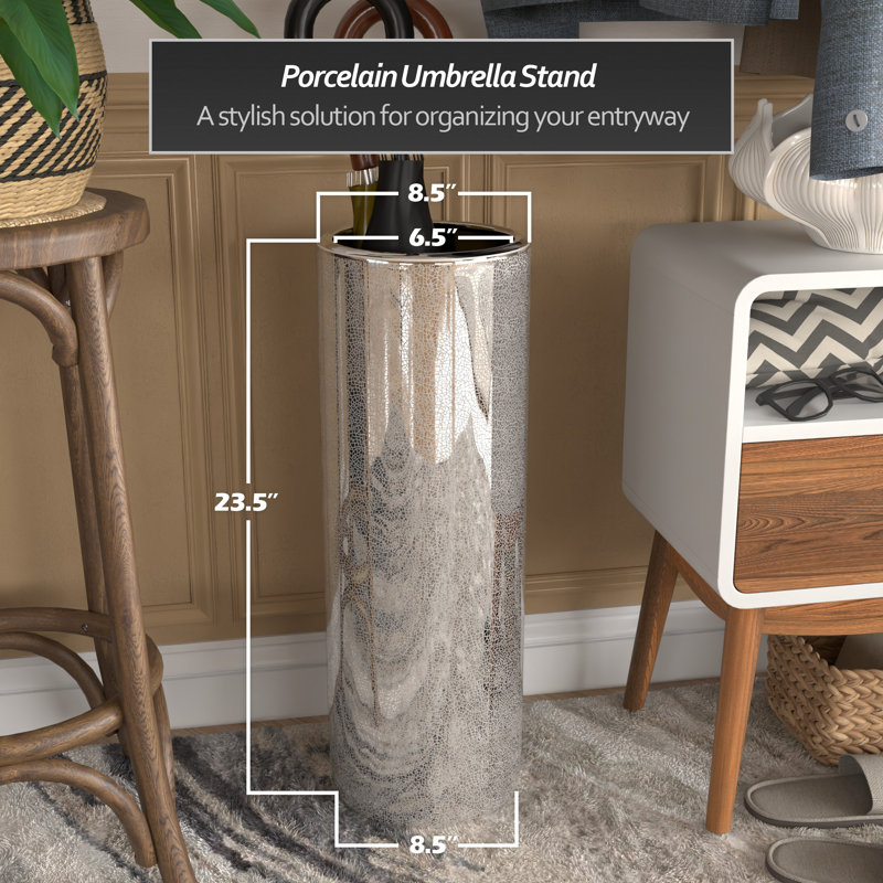 Vital Porcelain Freestanding Umbrella Stand, Silver Crackle