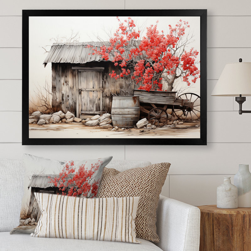 Grange rustique élégance II - art mural grange, H 12 po x l 20 po x P 1 po, Cadre simple noir