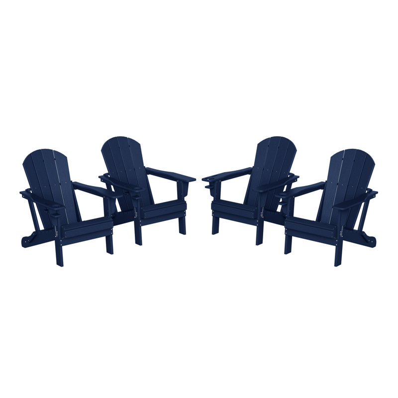 Chaise Adirondack d'extérieur avec porte-gobelet (ensemble de 4), Marine