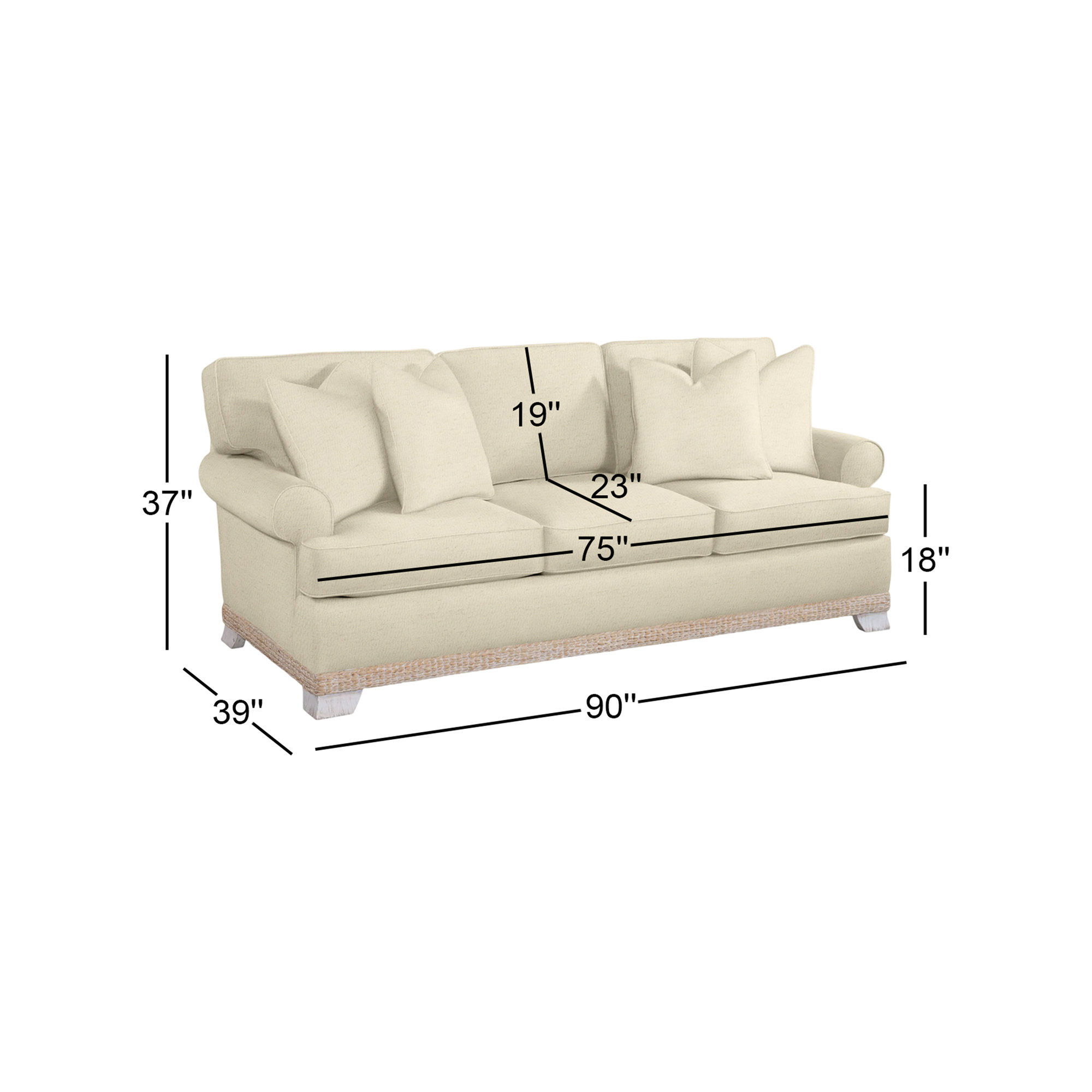 Fairwind 90'' Upholstered Sofa, Ivory Crypton Performance; 0886-91
