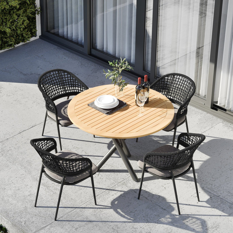 Kiera 4 Seat Round Dining Set, Charcoal