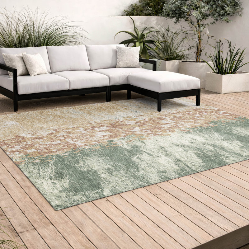 Tapis moderne Ceajay ACN3112 lavable à la machine pour intérieur et extérieur, Basilic, 8 pi x 10 pi