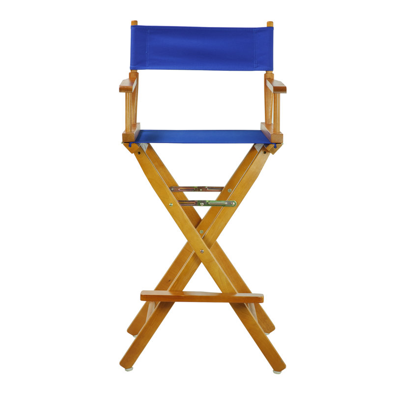 Chaise de réalisateur pliante de 30 po avec toile, Bleu royal, Chêne miel