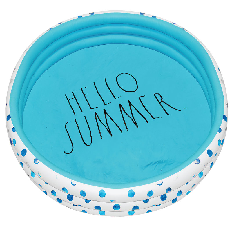 Coconut Float: Hello Summer Aqua Poka Dots -46" Mini Pool, Outdoor Inflatable Water Kiddie Pool, Kids Ages 5+