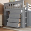 Lit plateforme mezzanine en bois d'hévéa massif gris avec rangement intégré et bureau coulissant pour chambre d'enfant-129769800