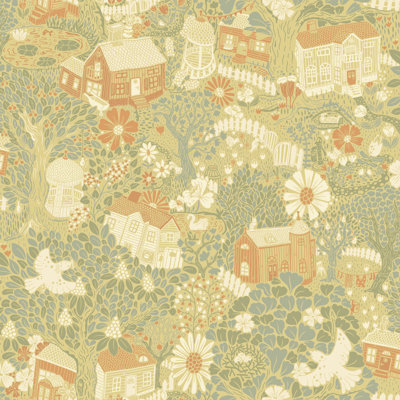 Rumill Bygga Bo Scaninavian Villiage Flowers 10.05m x 53cm Wallpaper Roll