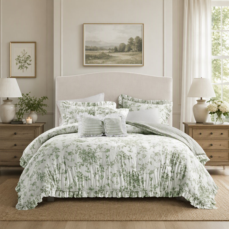 5 Pieces King Comforter Set with Decorative Pillows, Green