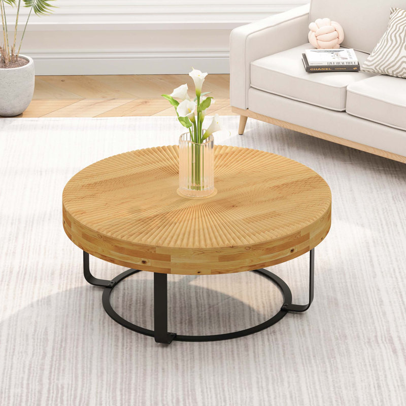 Table basse ronde avec pieds en métal, Noir, noir, noir, noir