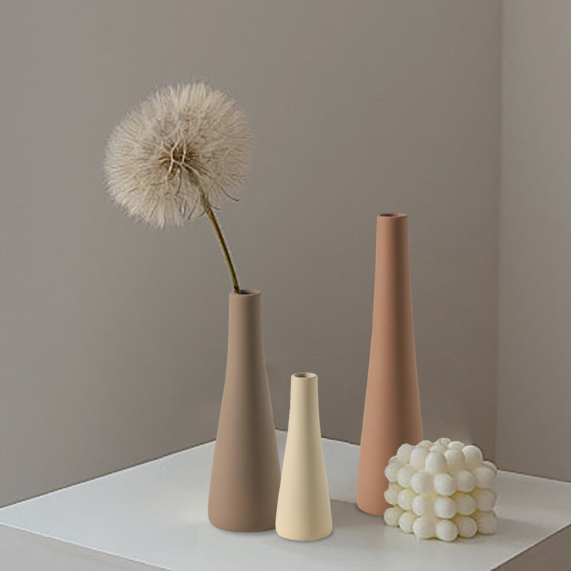 Ceramic Vase Set Of 3, Modern Farmhouse Vases For Home Decoration, Blue/Gray/Beige