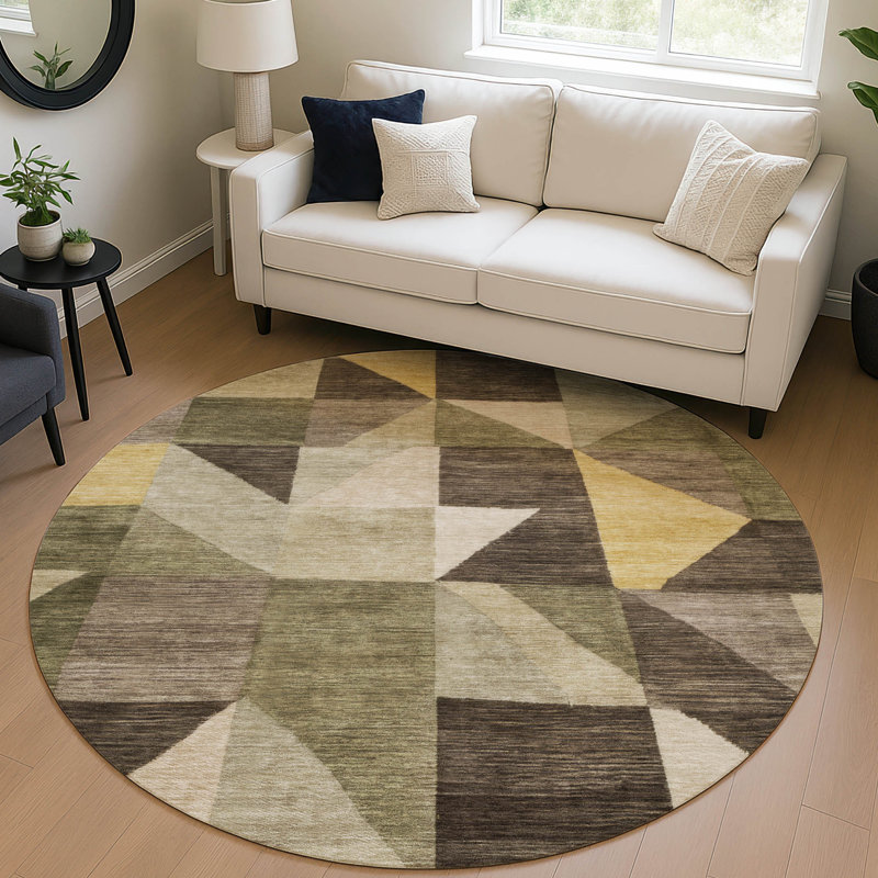 Machine Washable Indoor/Outdoor Jozwiak ACN2373 Geometric Rug, Round 8'
