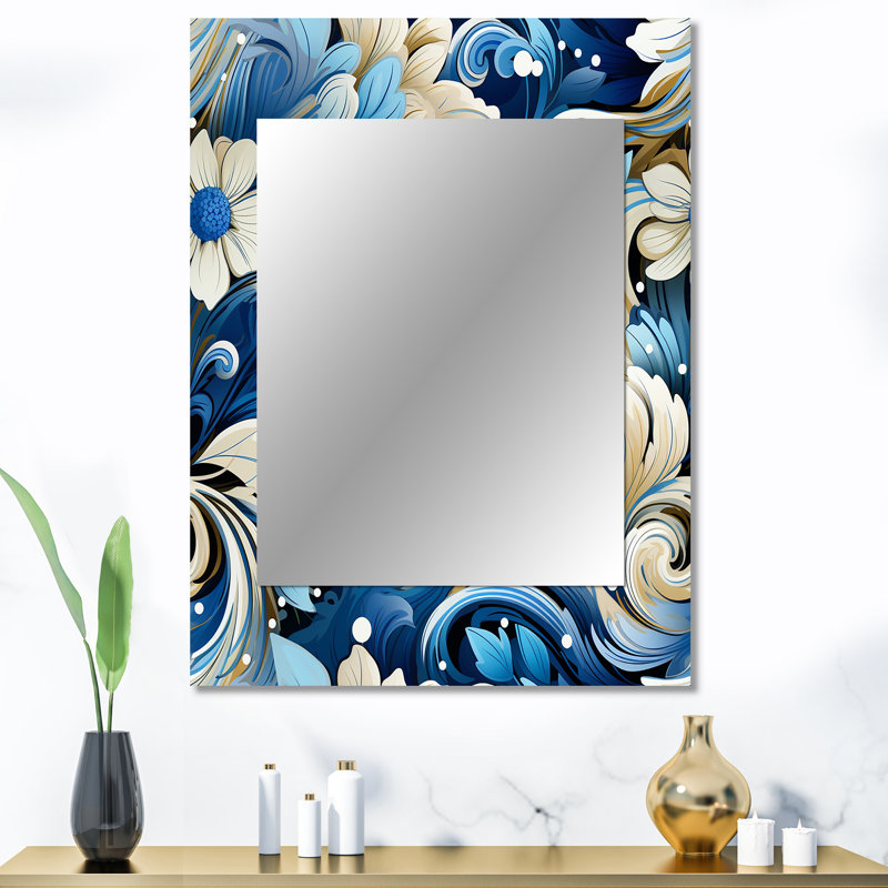 Shontai Nautical Allure Paisley Pattern - Paisley  Wall Mirror, Paisley, Floral Decorative Mirror, Printed Metal Art