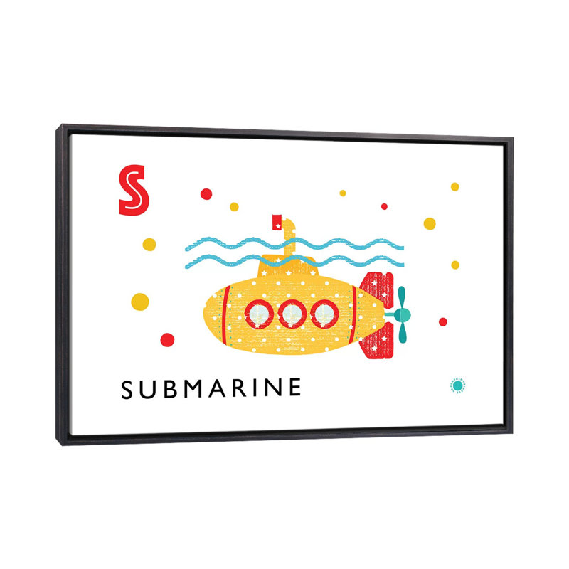 S Is For Submarine - Imprimé, H 26 po x l 40 po x 1,5 po, Toile avec cadre noir patiné, Pas de tapis