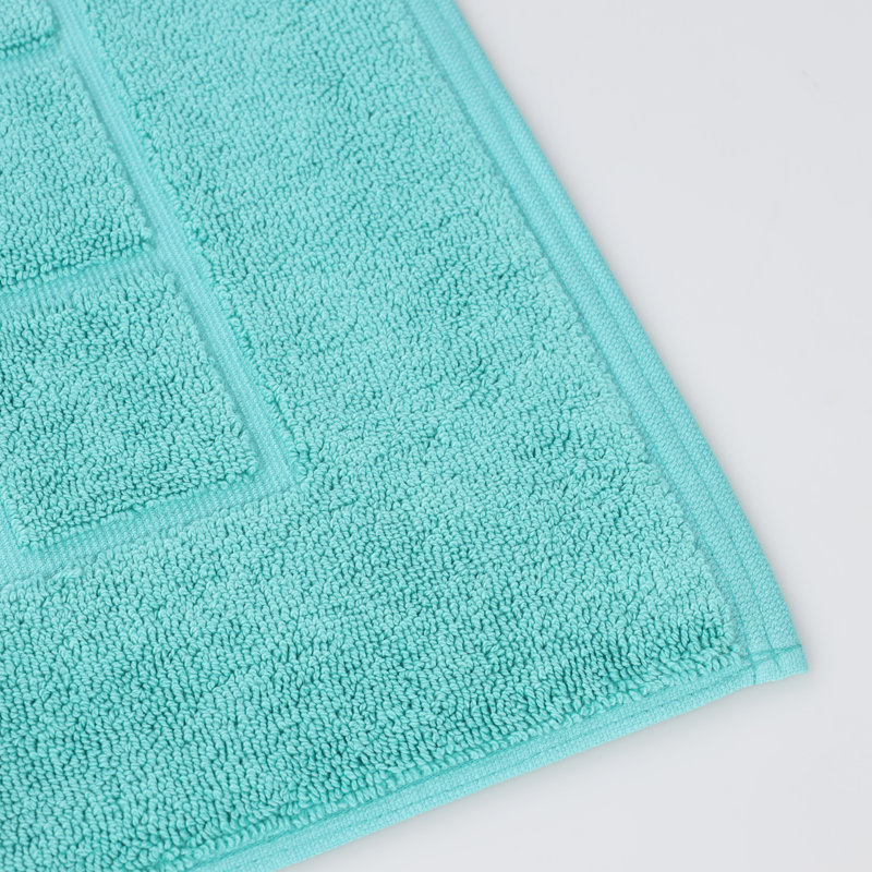 Nora Cotton Terry Solid Absorbent Thick Checkered Washable 2 Piece Bath Mat Set, Turquoise