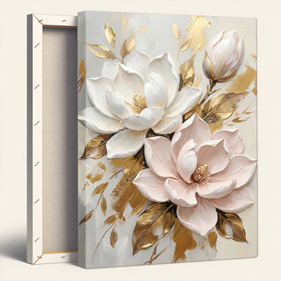 "Floral", art mural sur toile doré, ensemble de 1