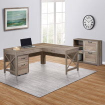 2pc Modern Contemporary L Shaped Executive Office Desk Set, #MT