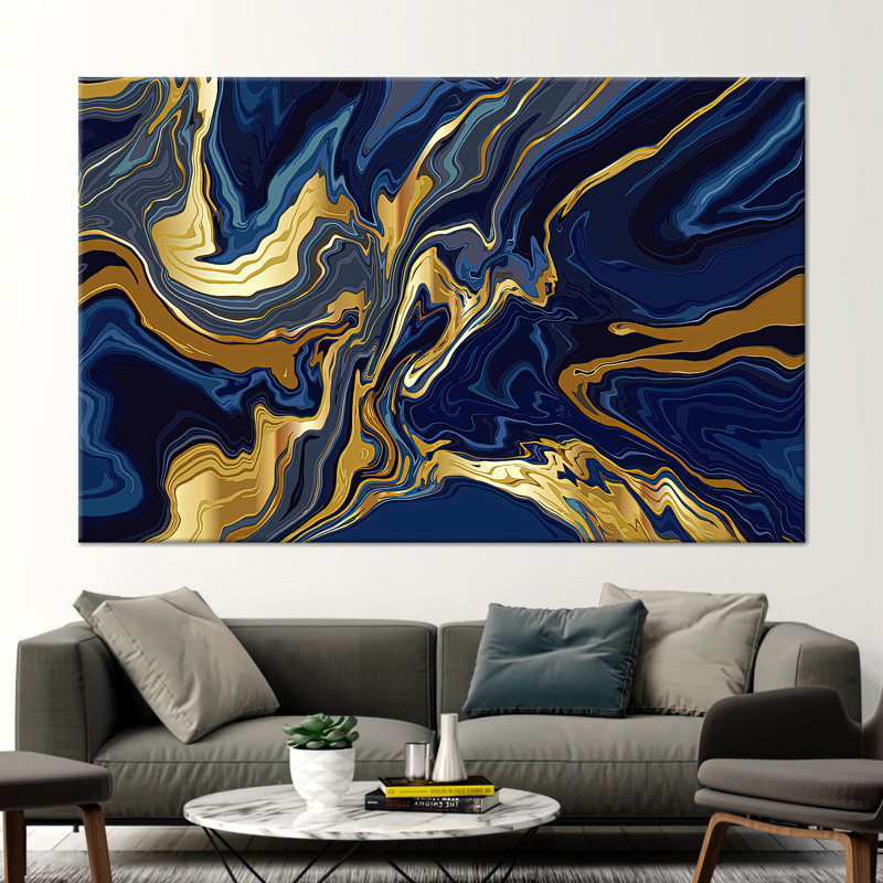 Abstract Marble Canvas Artwork - Modern Shimmery Wall Poster, 70 cm H x 100 cm W, Do Not Apply, Wrapped Canvas